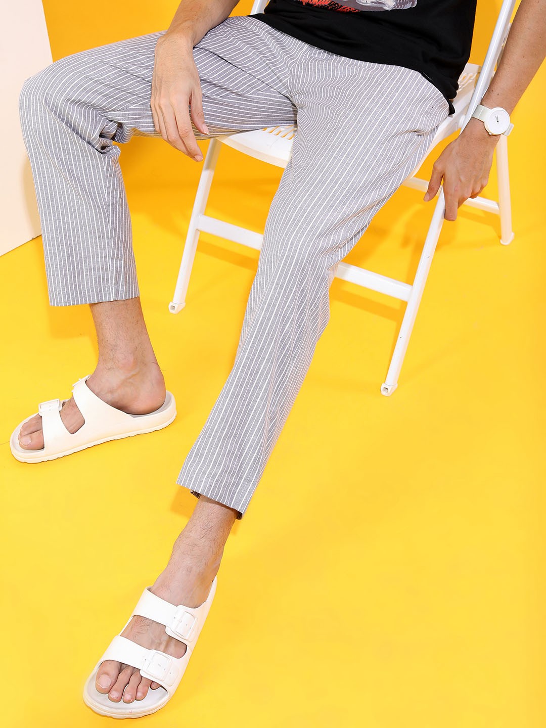 

HIGHLANDER Men Grey & White Striped Lounge Pants