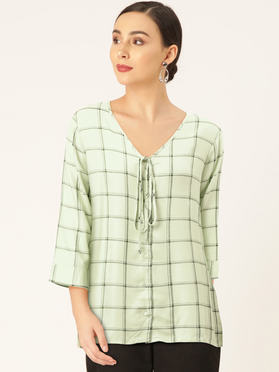 

Madame Women Green & Black Checked Top