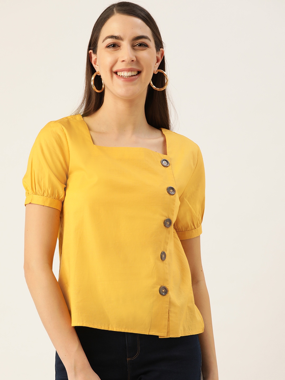 

Madame Women Yellow Solid Top