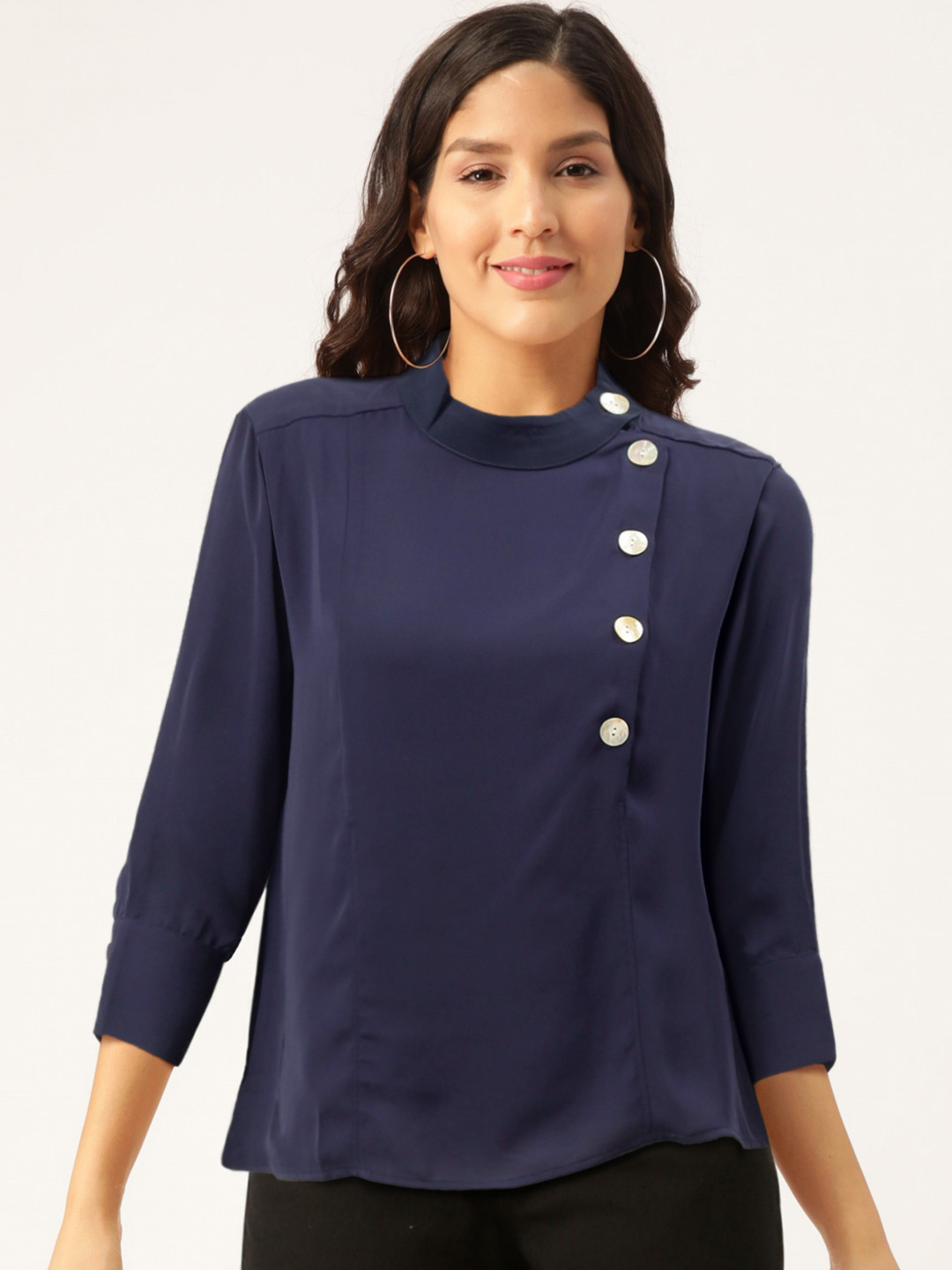 

Madame Women Navy Blue Solid Top