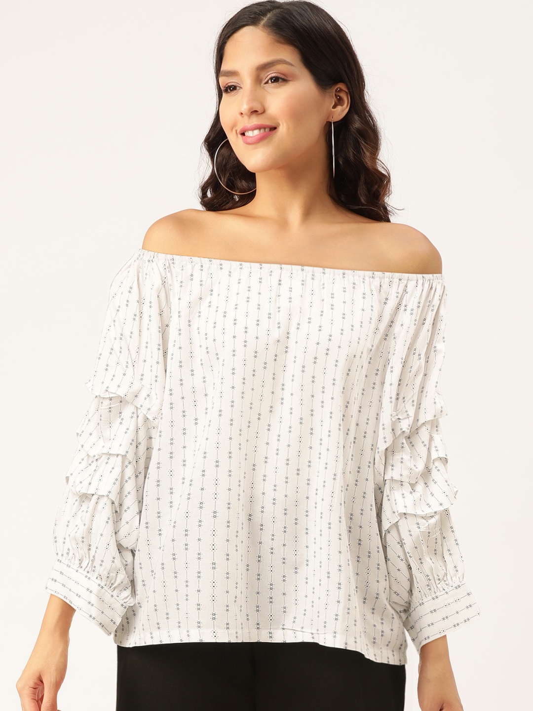 

Madame Women White & Black Striped A-Line Top