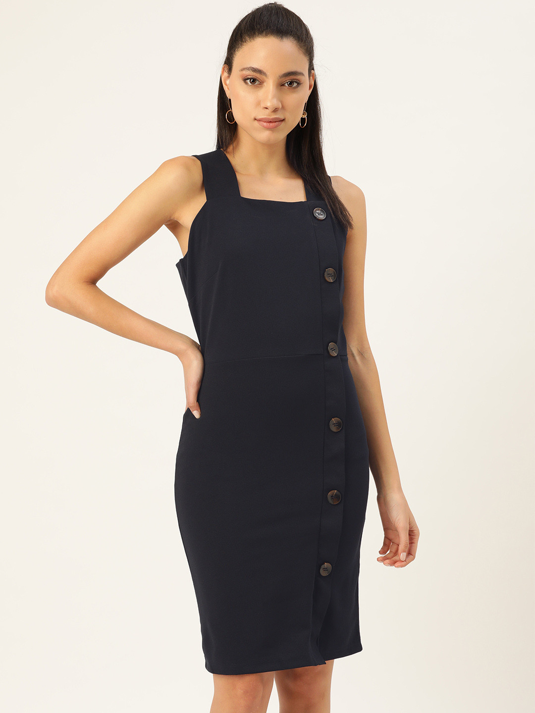 

Madame Women Navy Blue Solid Wrap Dress