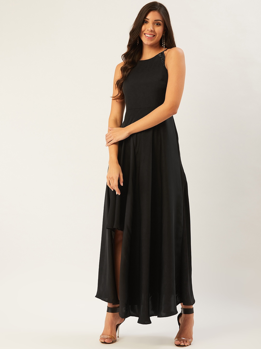 

Madame Women Black Solid Maxi Dress With Embellishments