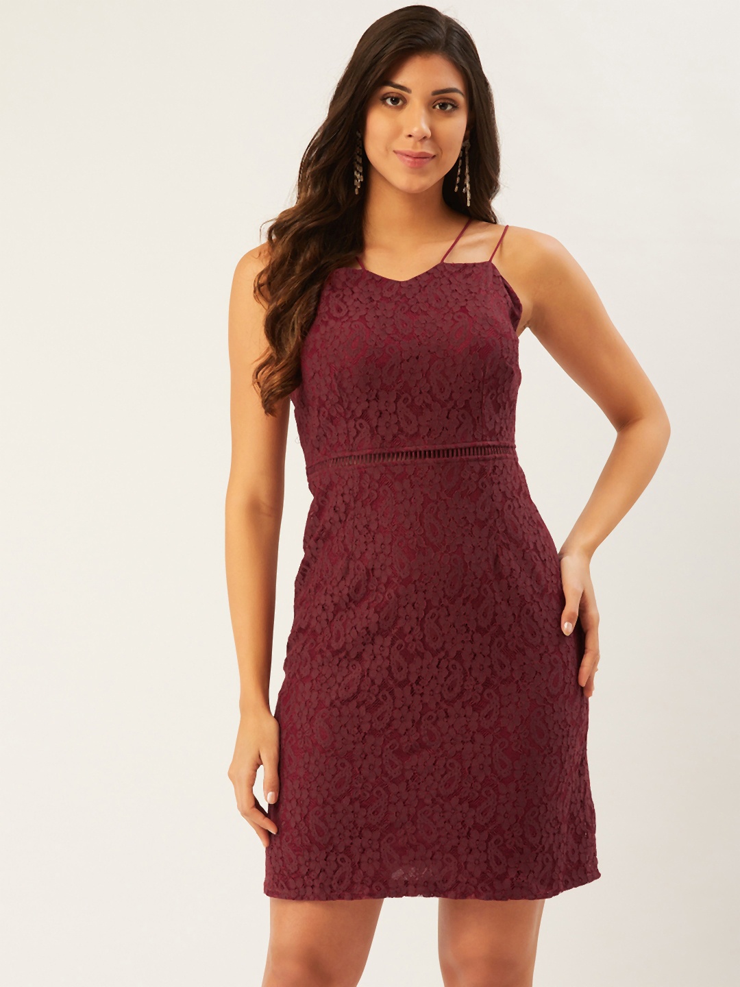 

Madame Women Maroon Self Design Sheath Dress