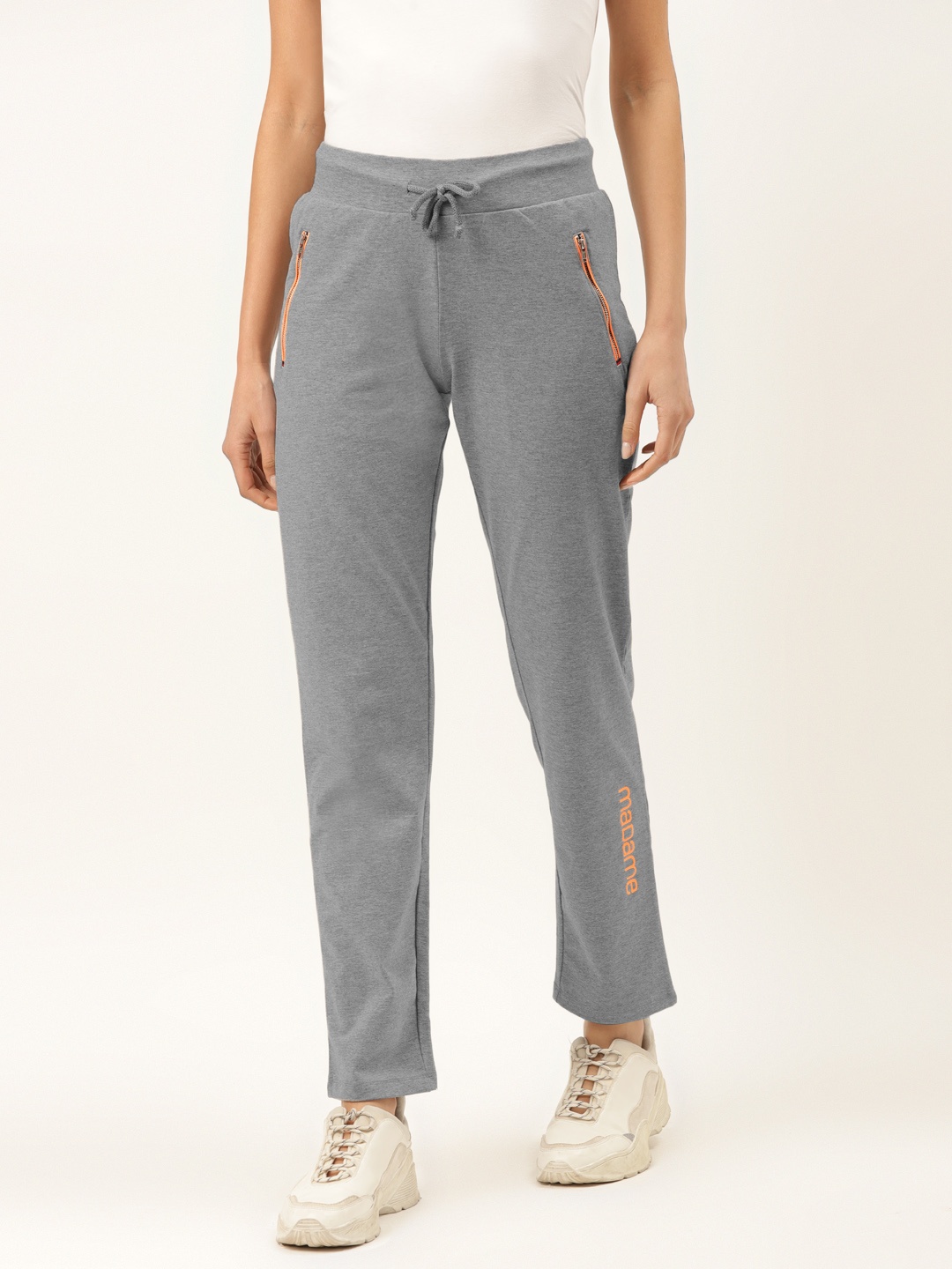 

Madame Women Grey Melange Solid Track Pants