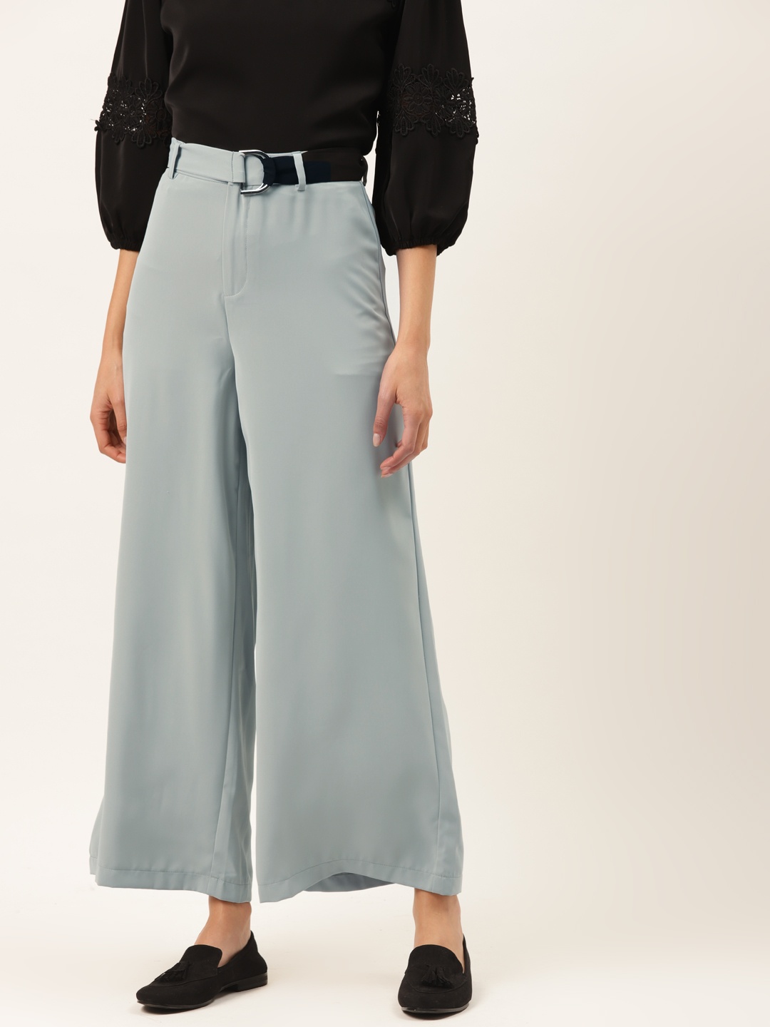 

Madame Women Blue Regular Fit Solid Parallel Trousers