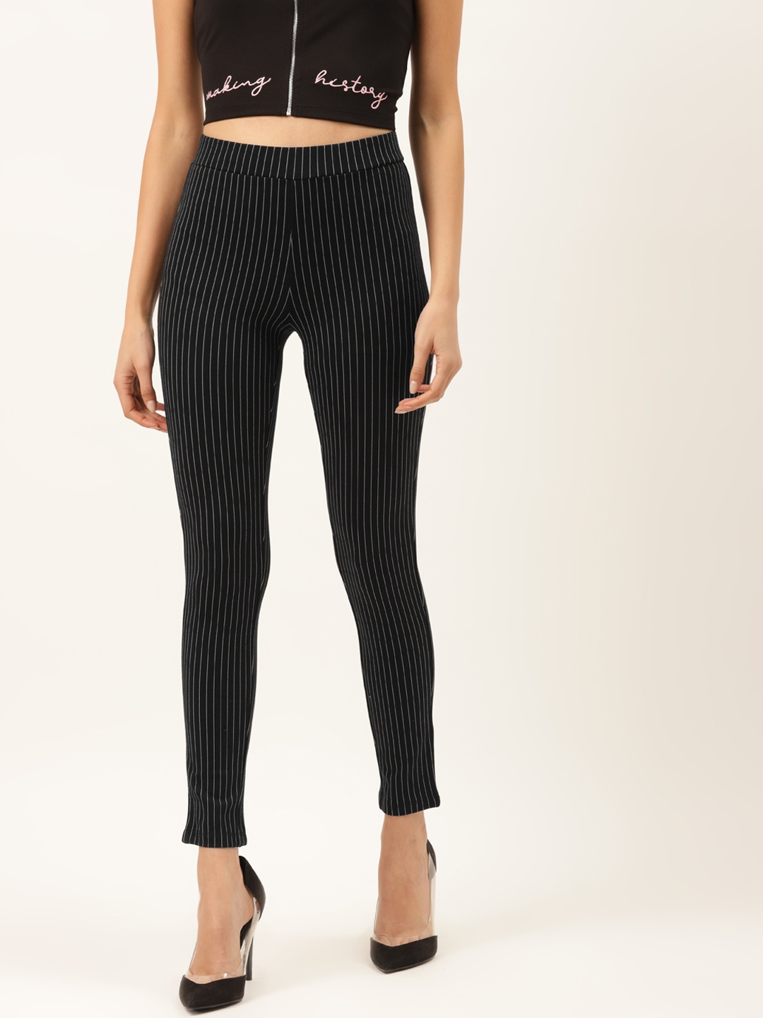 

Madame Women Black & White Striped Treggings