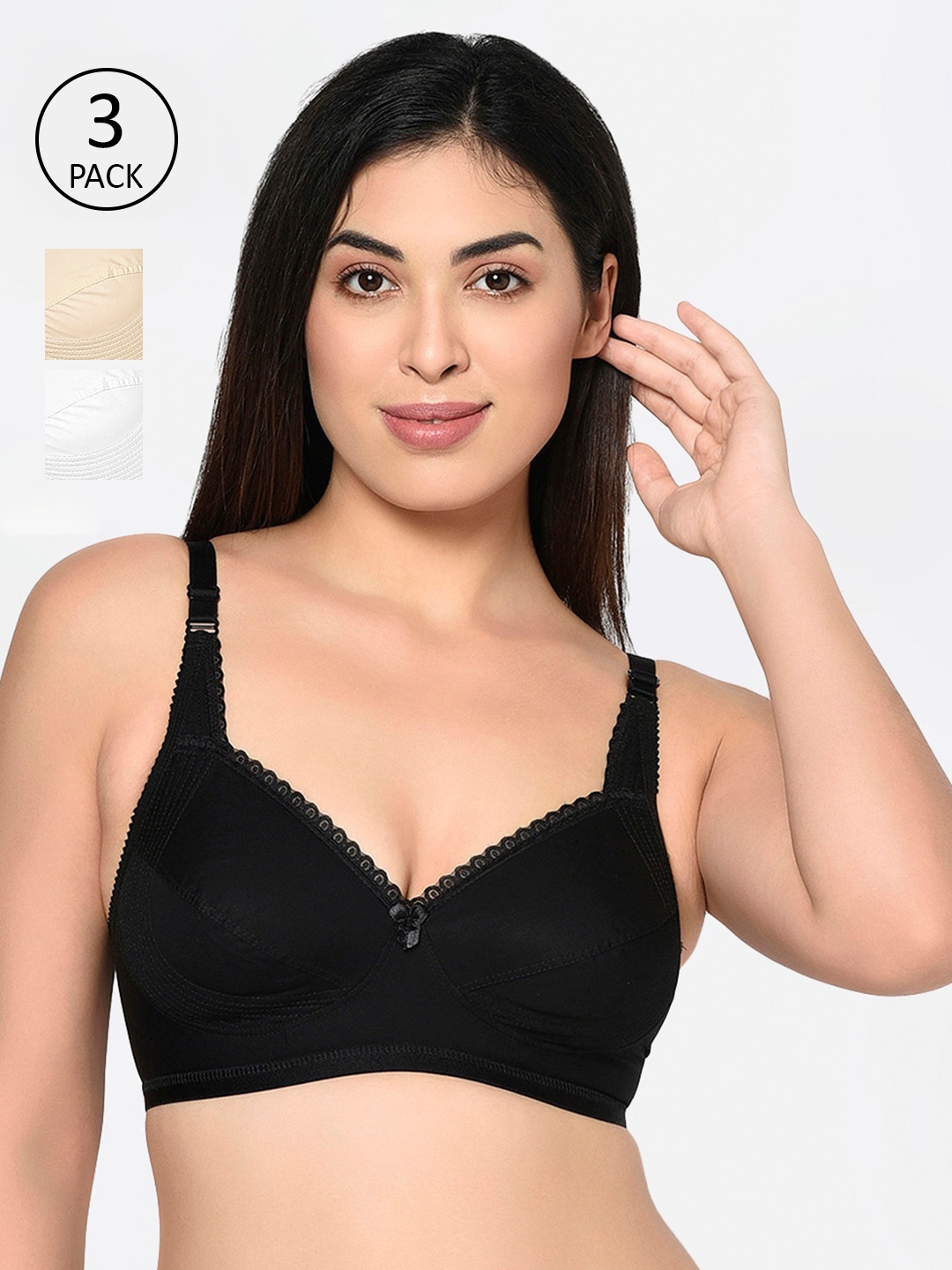 

Bodycare Pack Of 3 Solid Non-Wired Non Padded Everyday Bras 6592BSW-3PCS, Black