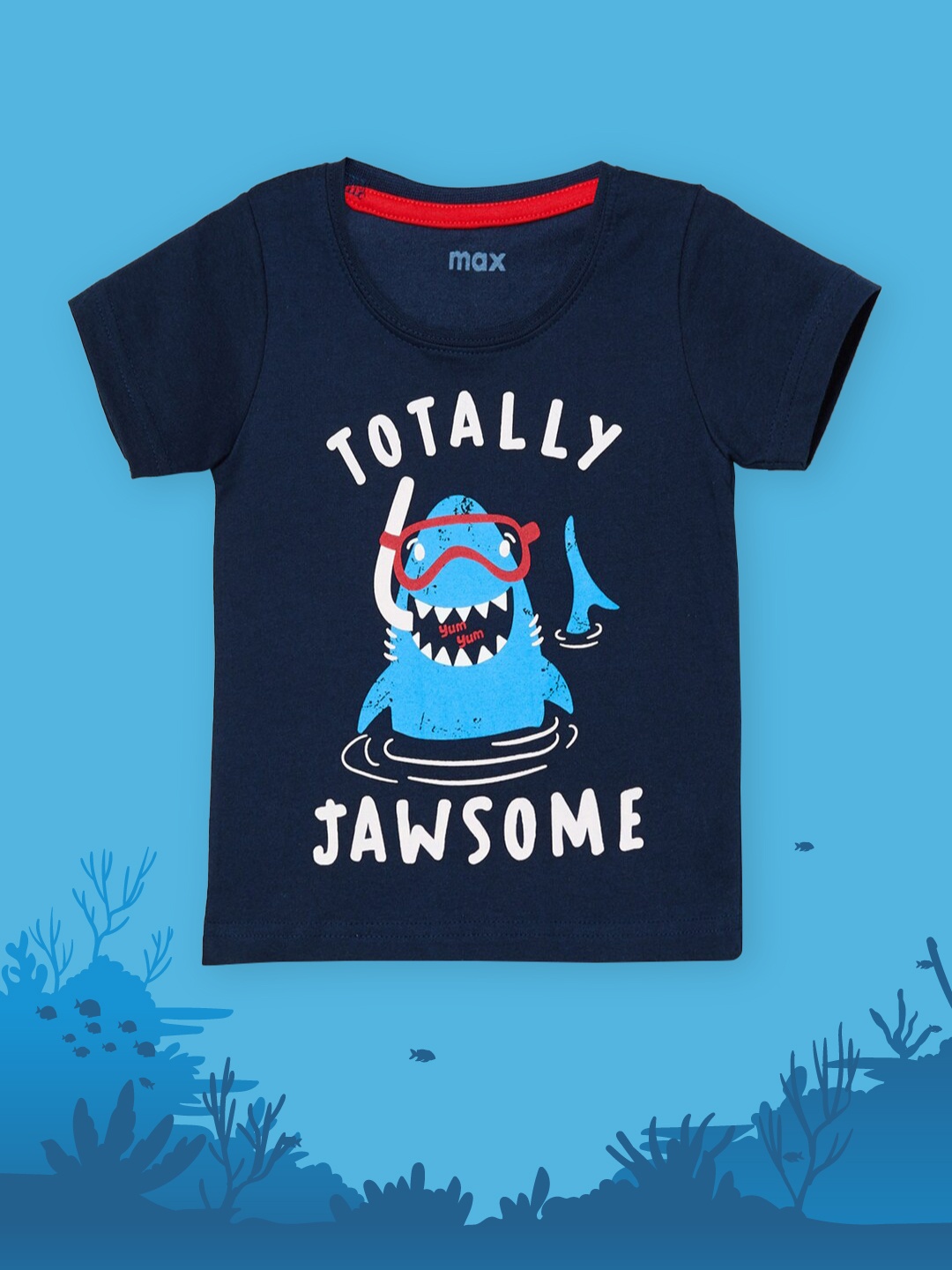 

max Boys Blue Printed Round Neck T-shirt