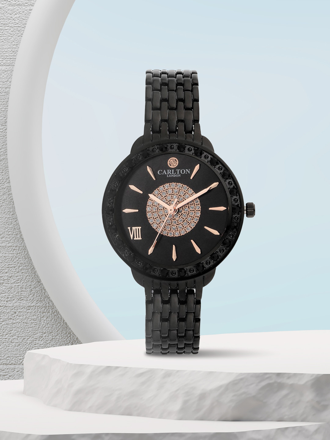 

Carlton London Women Black Embellished Analogue Watch CL046BK3