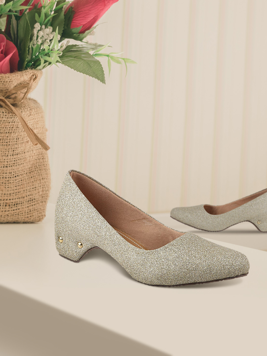 

Shoetopia Women Gold-Toned Solid Pumps