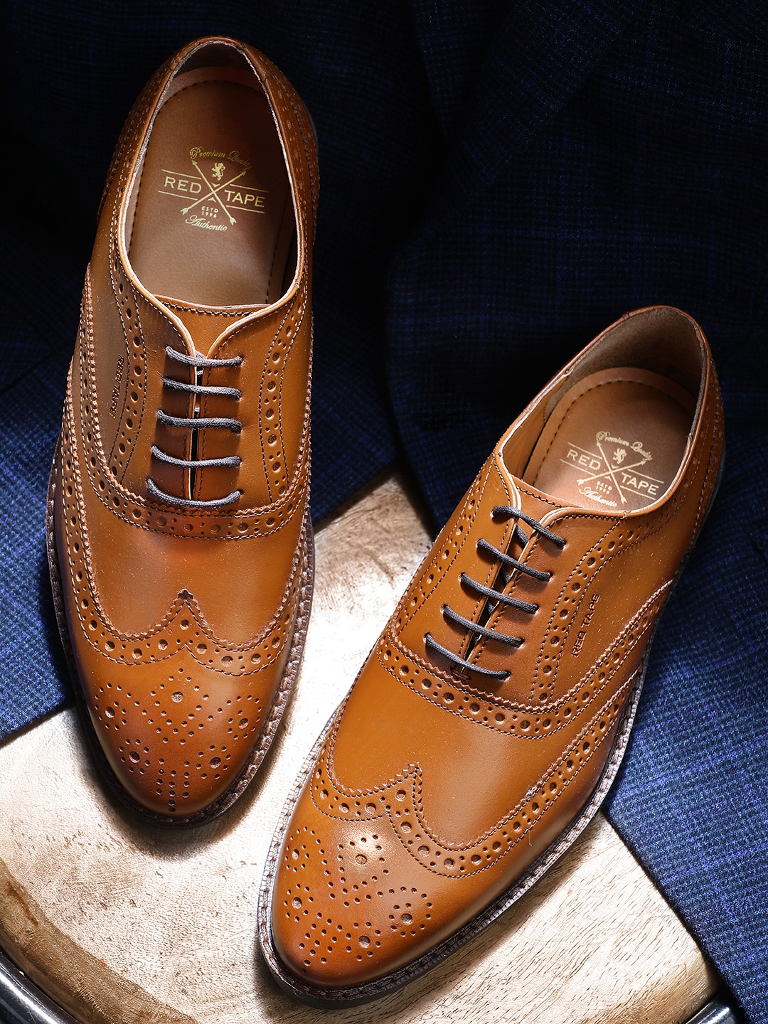 

Red Tape Men Tan Brown Solid Leather Formal Brogues