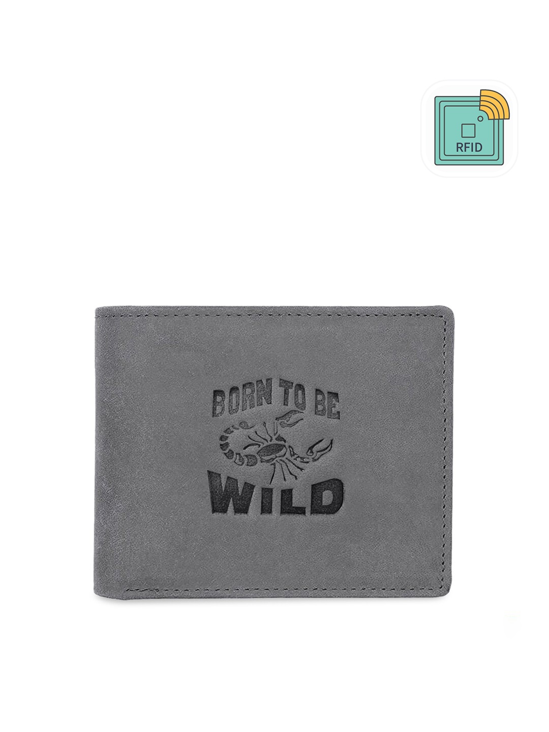 

WildHorn Men Grey Printed RFID Leather Two Fold Wallet