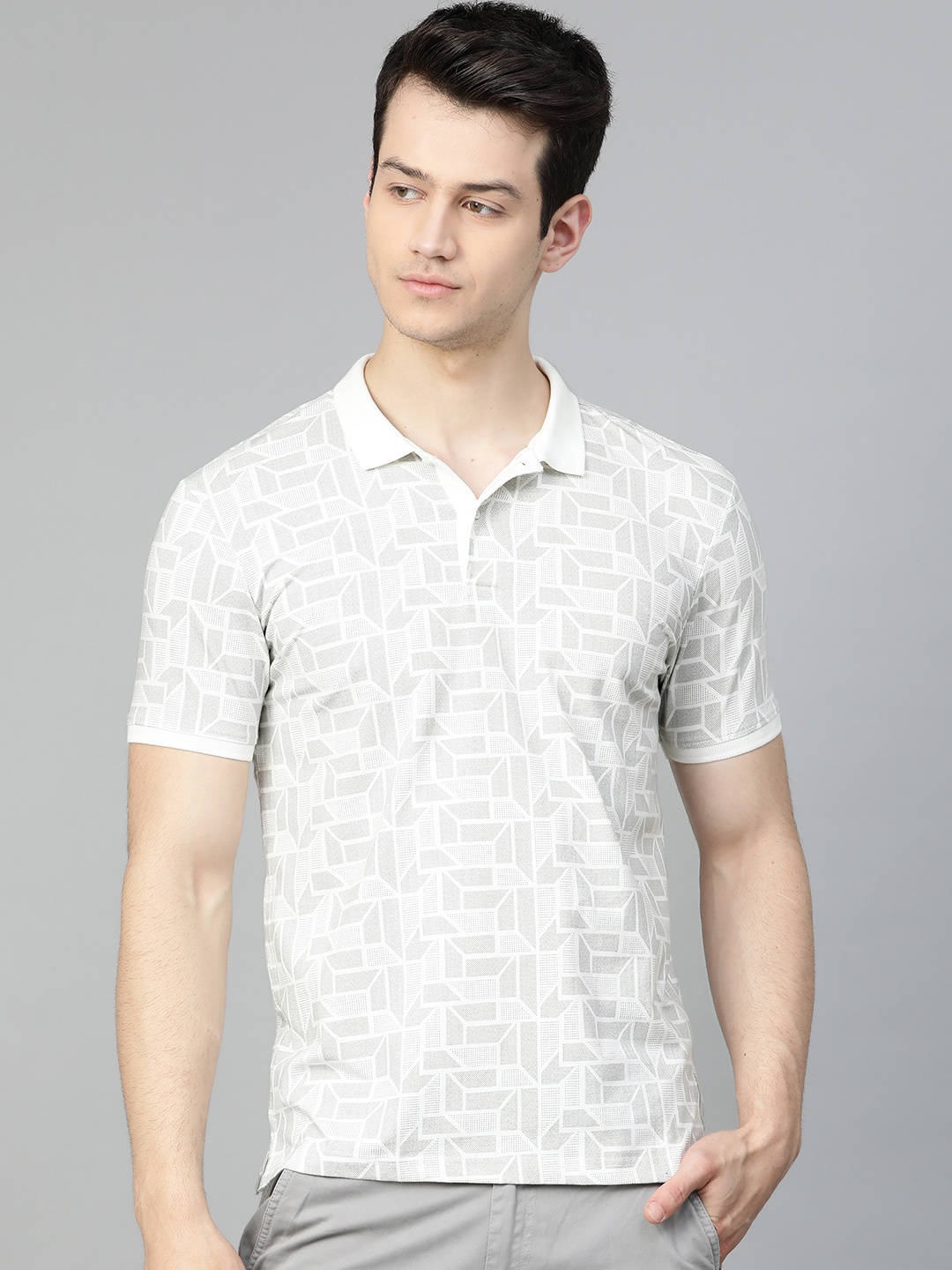 

Louis Philippe Ath.Work Men White & Grey Slim Fit Printed Polo Collar T-shirt