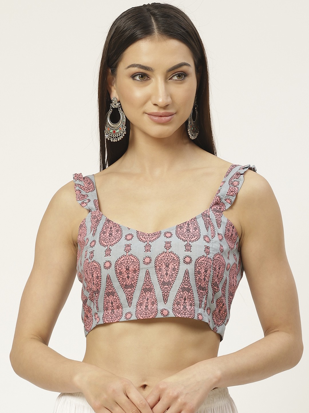 

Molcha Women Blue & Pink Printed Saree Blouse