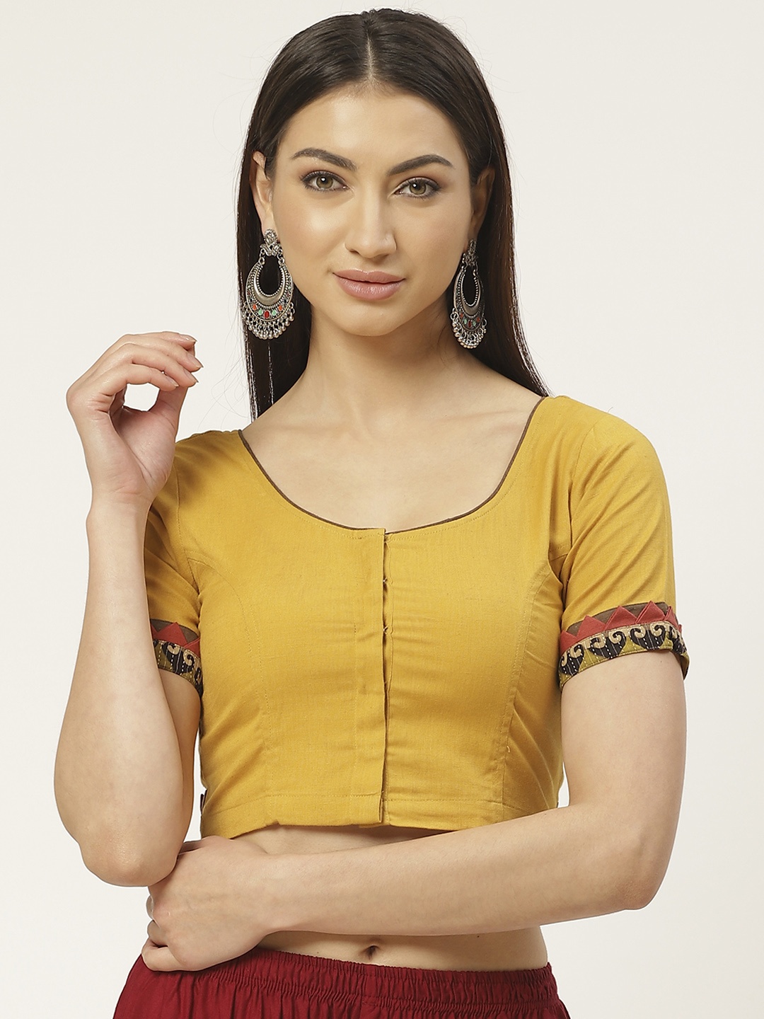 

Molcha Mustard Yellow Pure Cotton Solid Saree Blouse