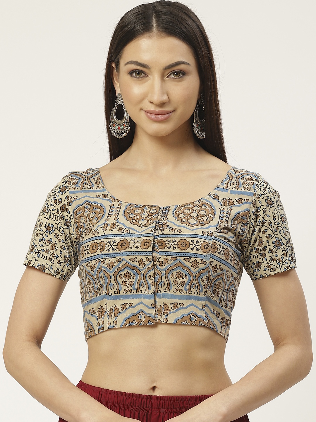 

Molcha Beige & Brown Pure Cotton Printed Saree Blouse