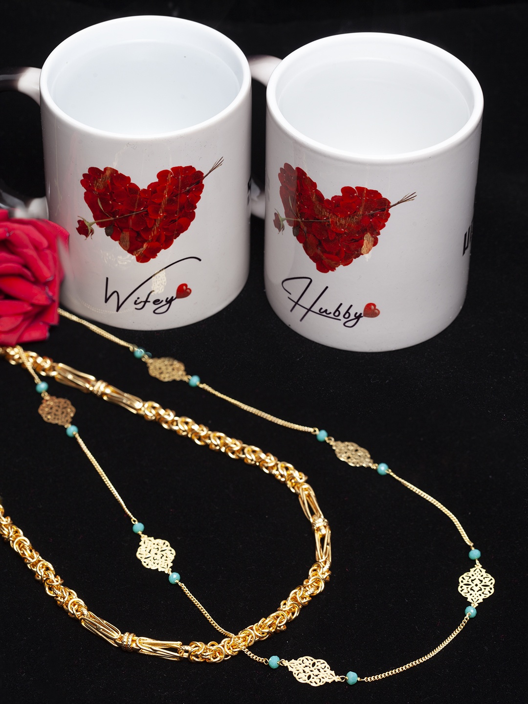 

PANASH Set Of 2 Gold-Plated Beaded Handcrafted Couple Necklaces With Magic Mugs