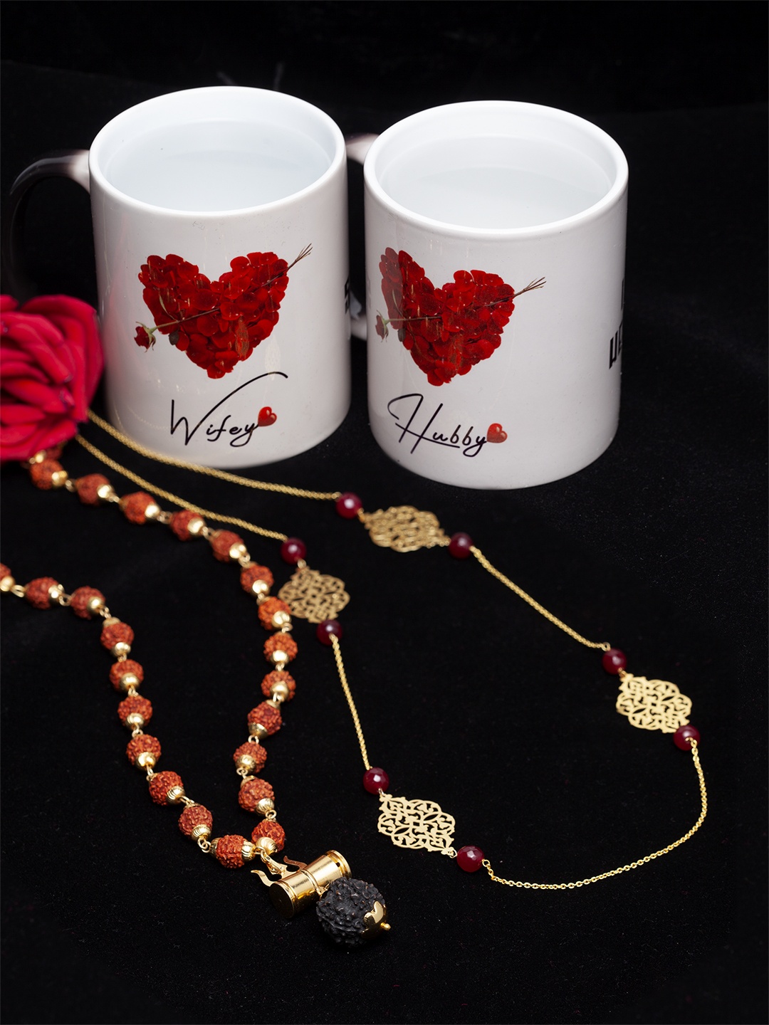

PANASH Gold-Plated Red Beaded Handcrafted Couple Necklaces With 2 Magic Couple Mugs