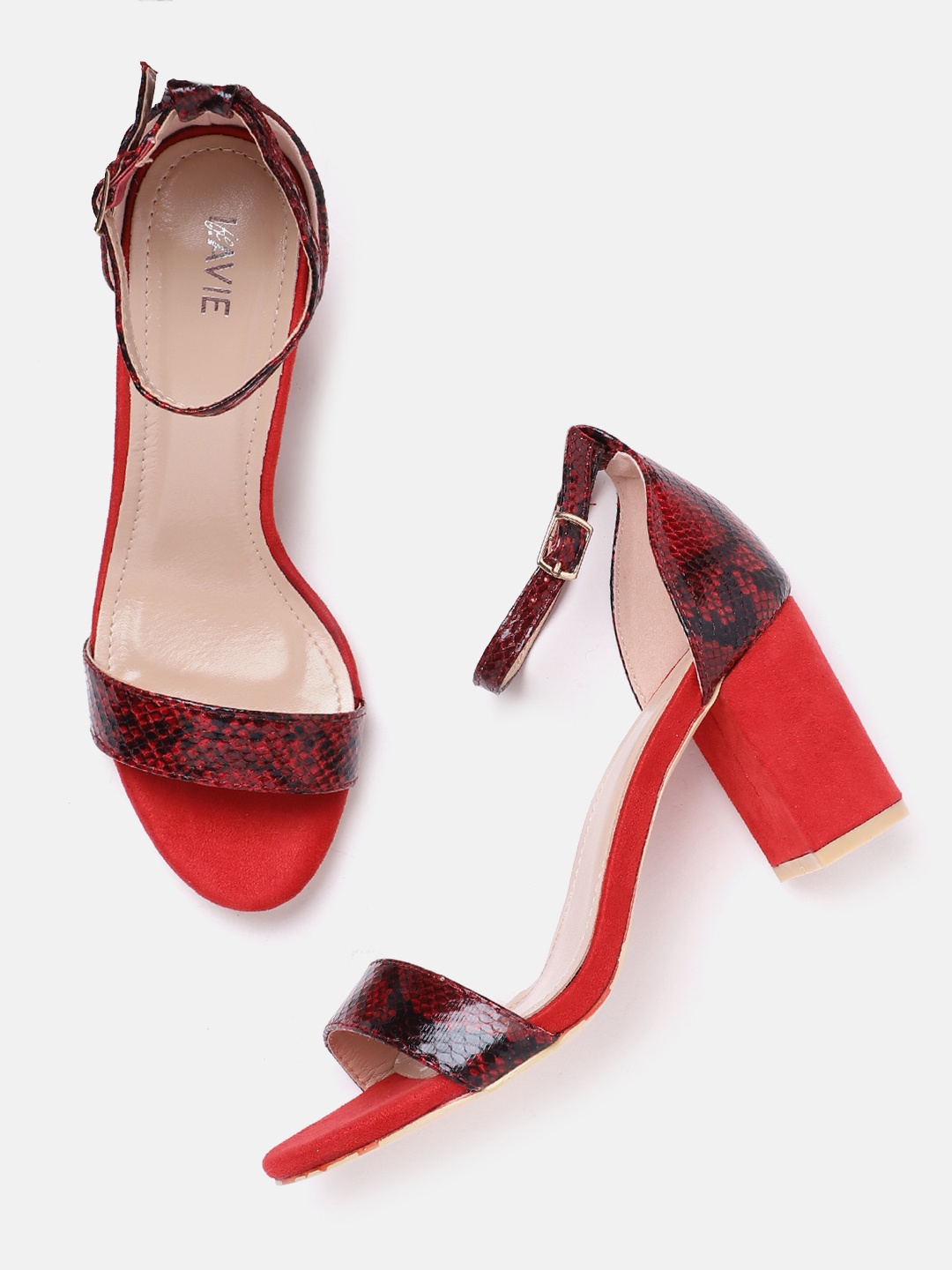 

Lavie Women Maroon & Black Snakeskin Textured Block Heels