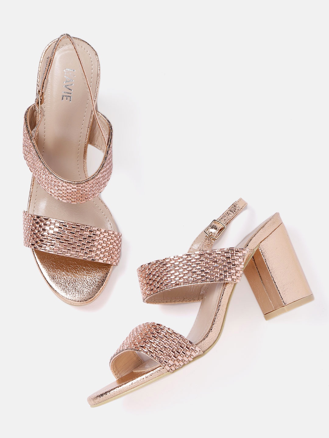 

Lavie Women Rose Gold-Toned Embellished Block Heels