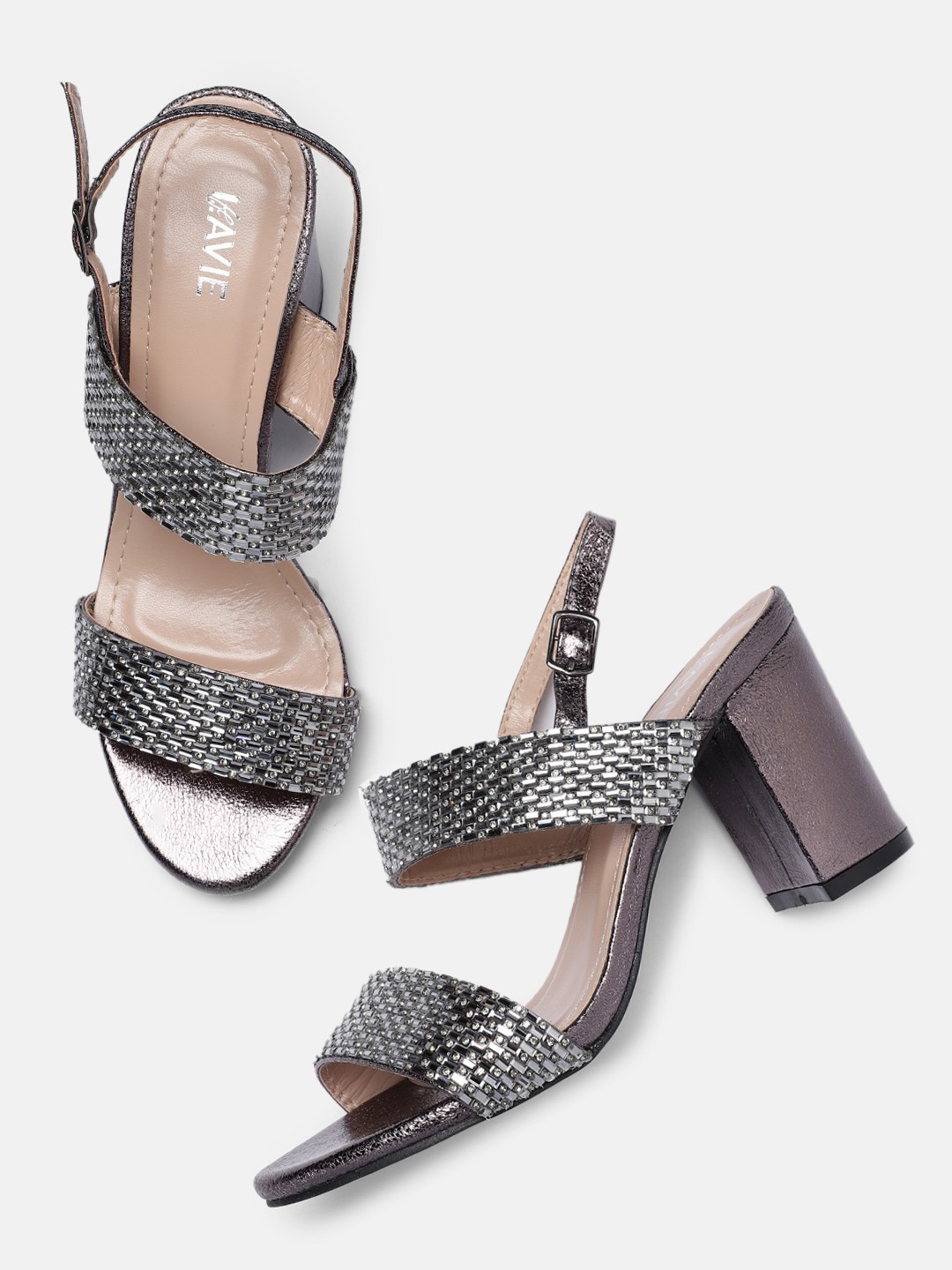 

Lavie Women Gun Metal-Toned Embellished Sandals, Grey