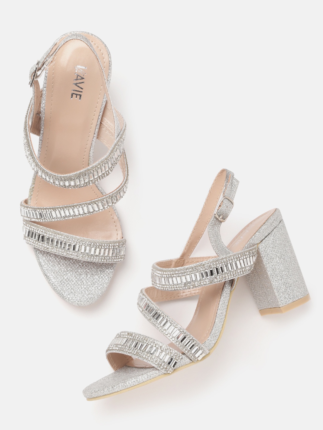 

Lavie Women Silver-Toned Embellished Block Heels