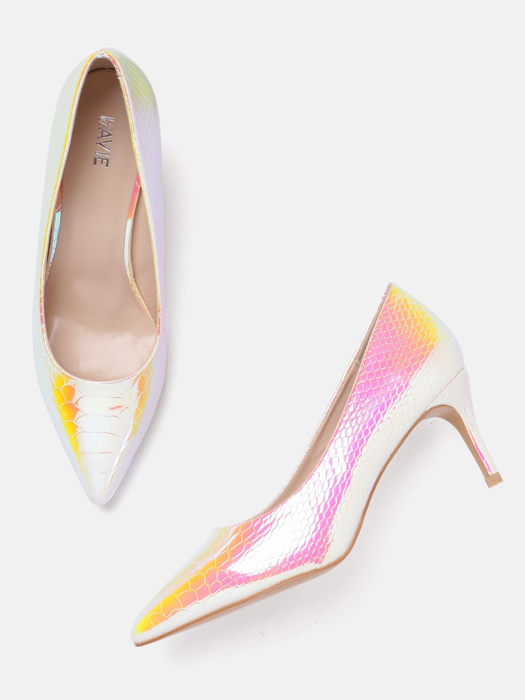 

Lavie Women Pink & Yellow Snakeskin Textured Pumps with Iridescent Effect
