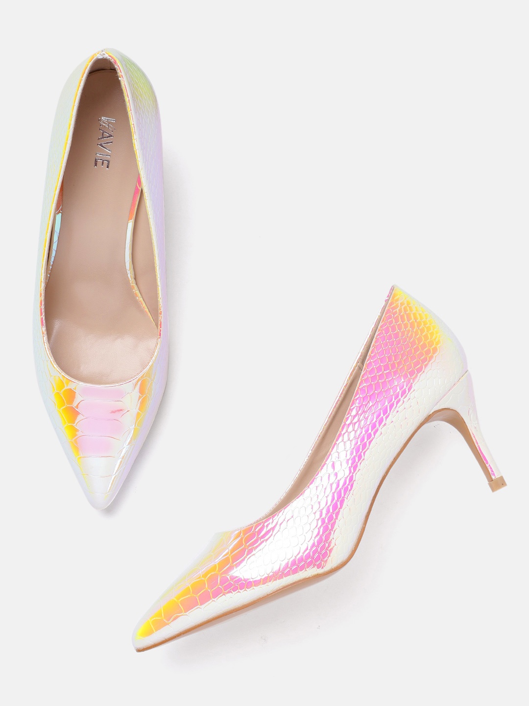 

Lavie Women Pink Iridescent Effect Snakeskin Textured Pumps
