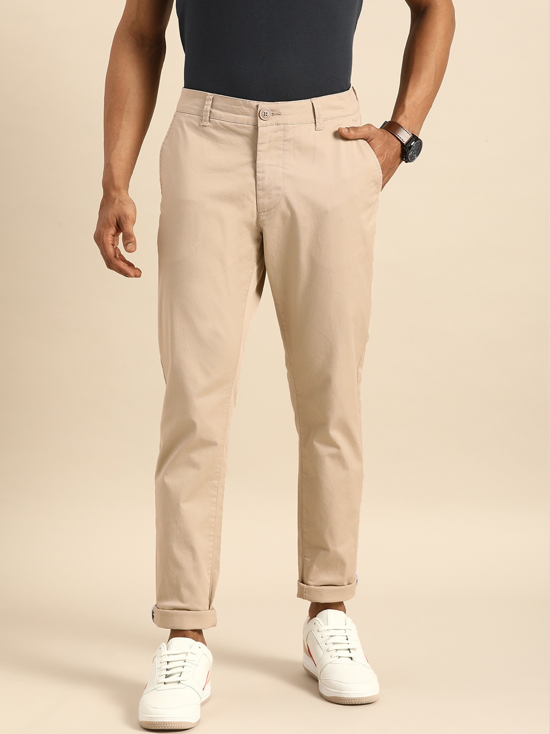 

Being Human Clothing Men Beige Slim Fit Solid Chinos