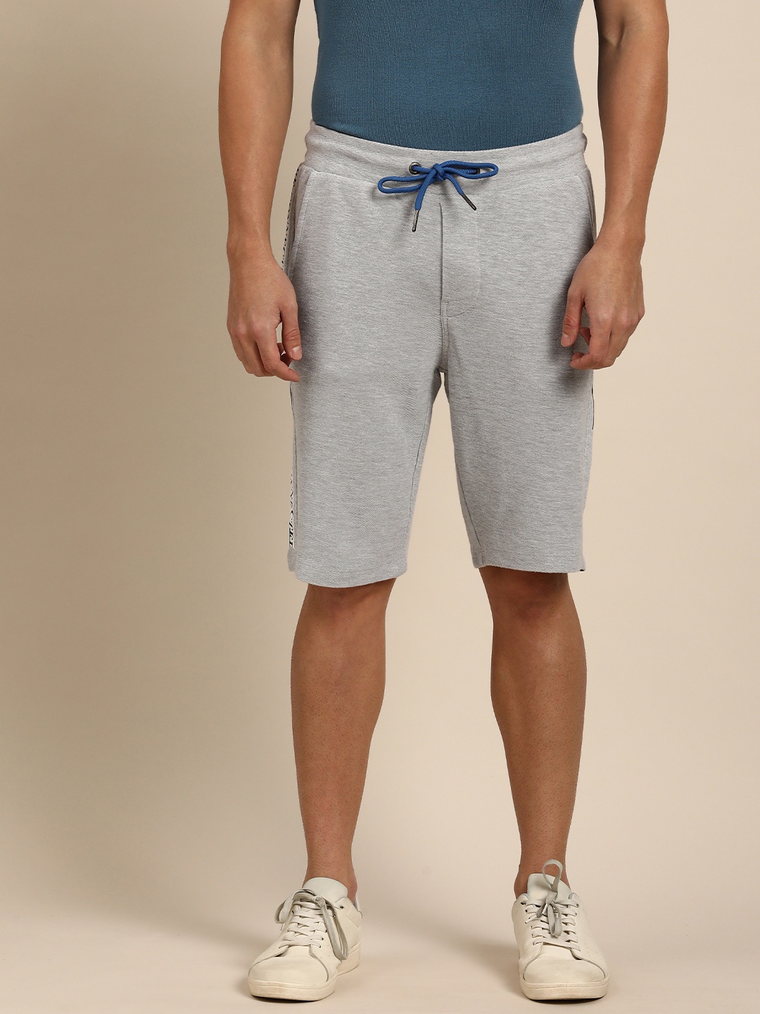 

Being Human Men Solid Shorts With Side Typography Details, Grey melange