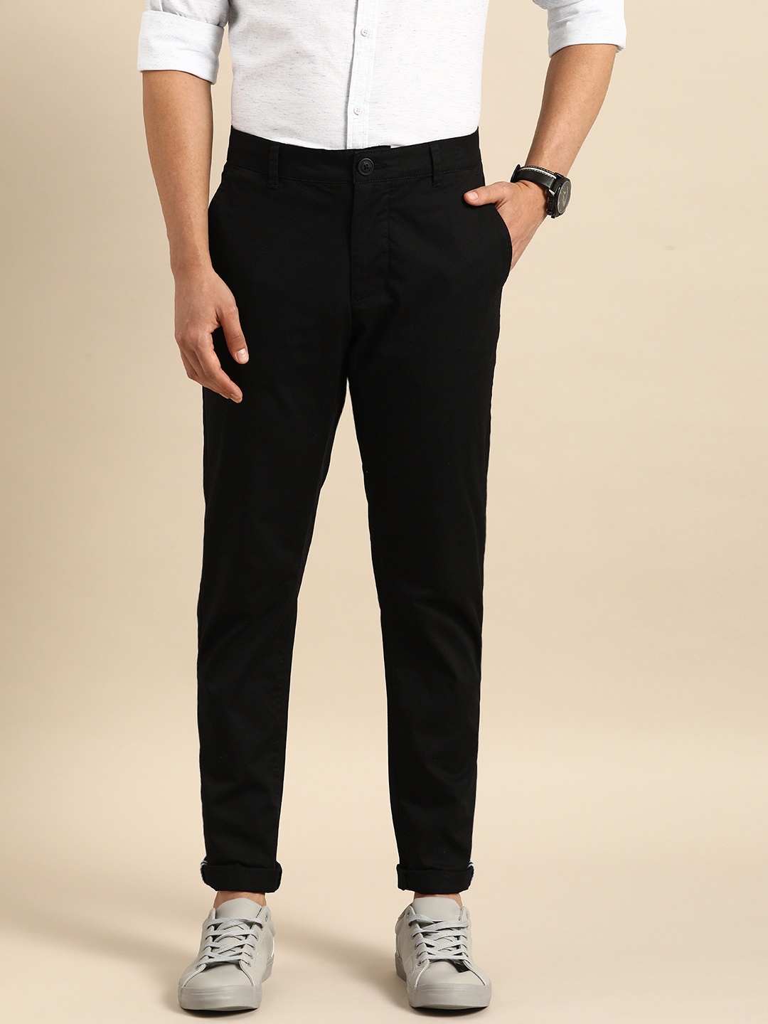 

Being Human Clothing Men Black Slim Fit Solid Regular Trousers