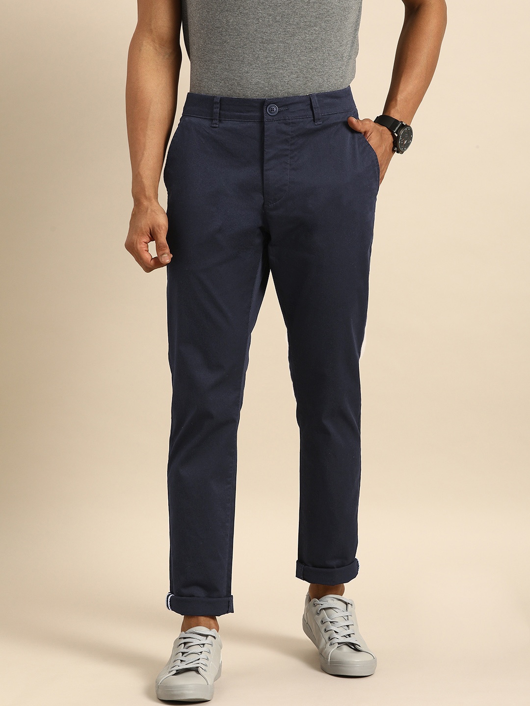 

Being Human Men Navy Blue Slim Fit Solid Chinos