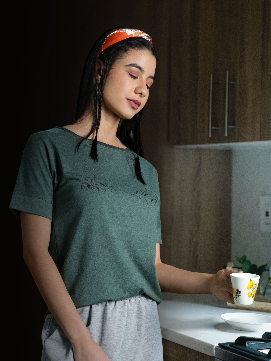 

Amante Women Green Solid Lounge T-Shirt
