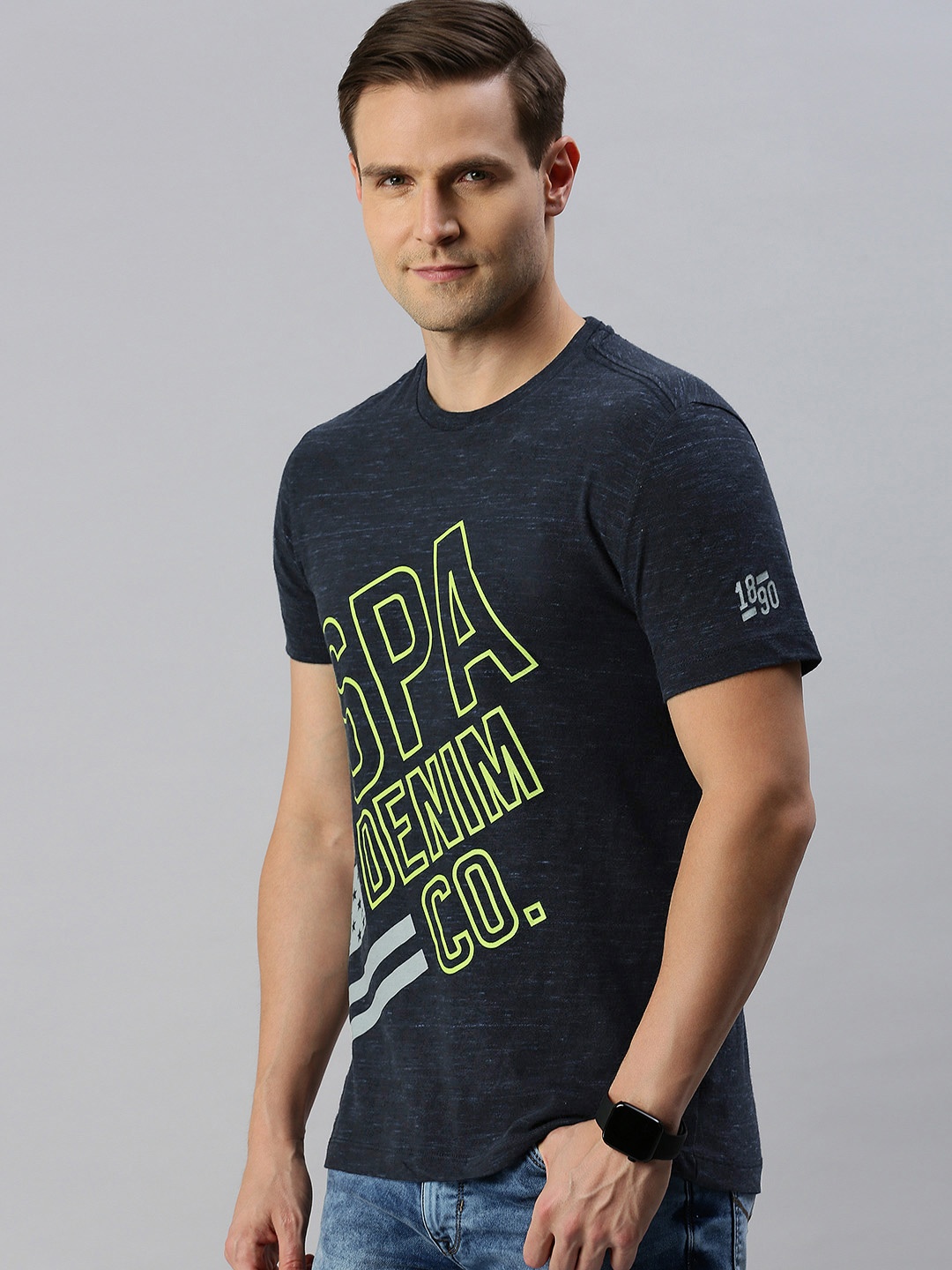 

U.S. Polo Assn. Denim Co. Men Navy Blue Printed Round Neck T-shirt