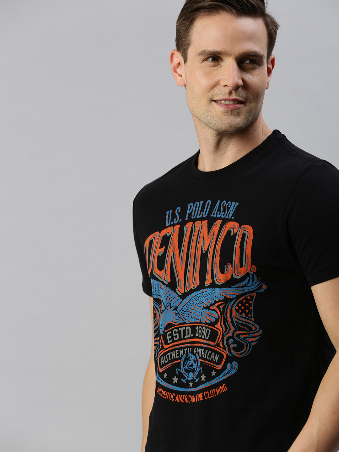 

U.S. Polo Assn. Denim Co. Men Black Printed Round Neck T-shirt