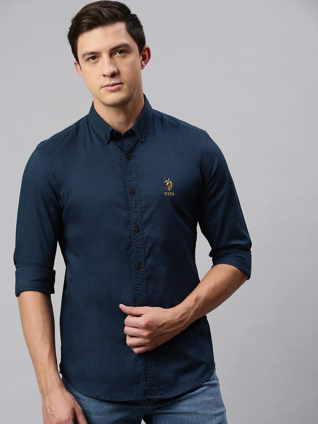 

U.S. Polo Assn. Men Navy Blue Slim Fit Solid Casual Shirt