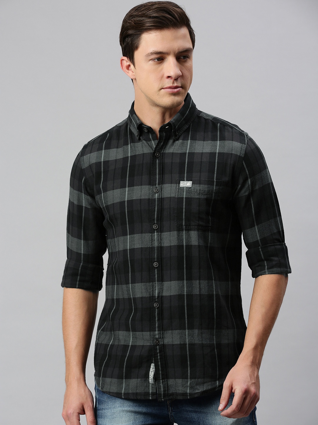 

U.S. Polo Assn. Men Charcoal & Black Slim Fit Checked Casual Shirt