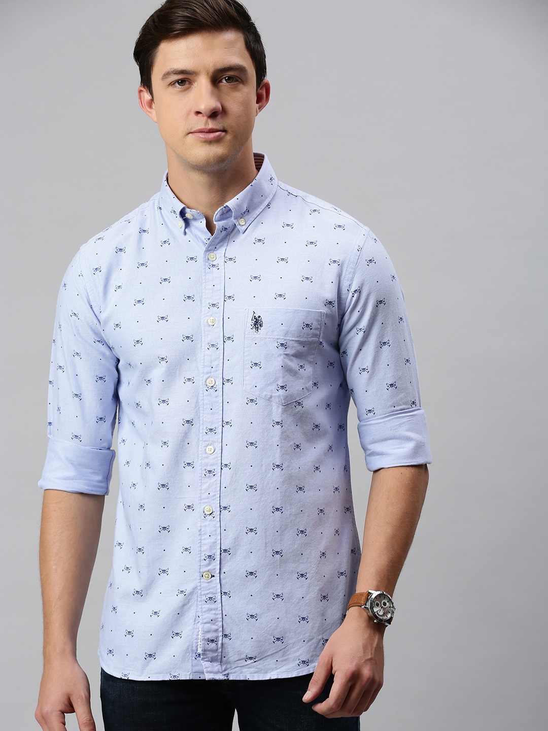 

U.S. Polo Assn. Men Blue Tailored Fit Printed Casual Shirt