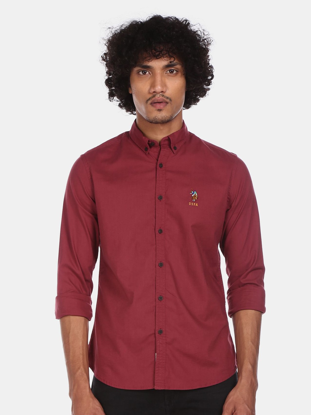 

U.S. Polo Assn. Denim Co. Men Maroon Slim Fit Solid Casual Shirt