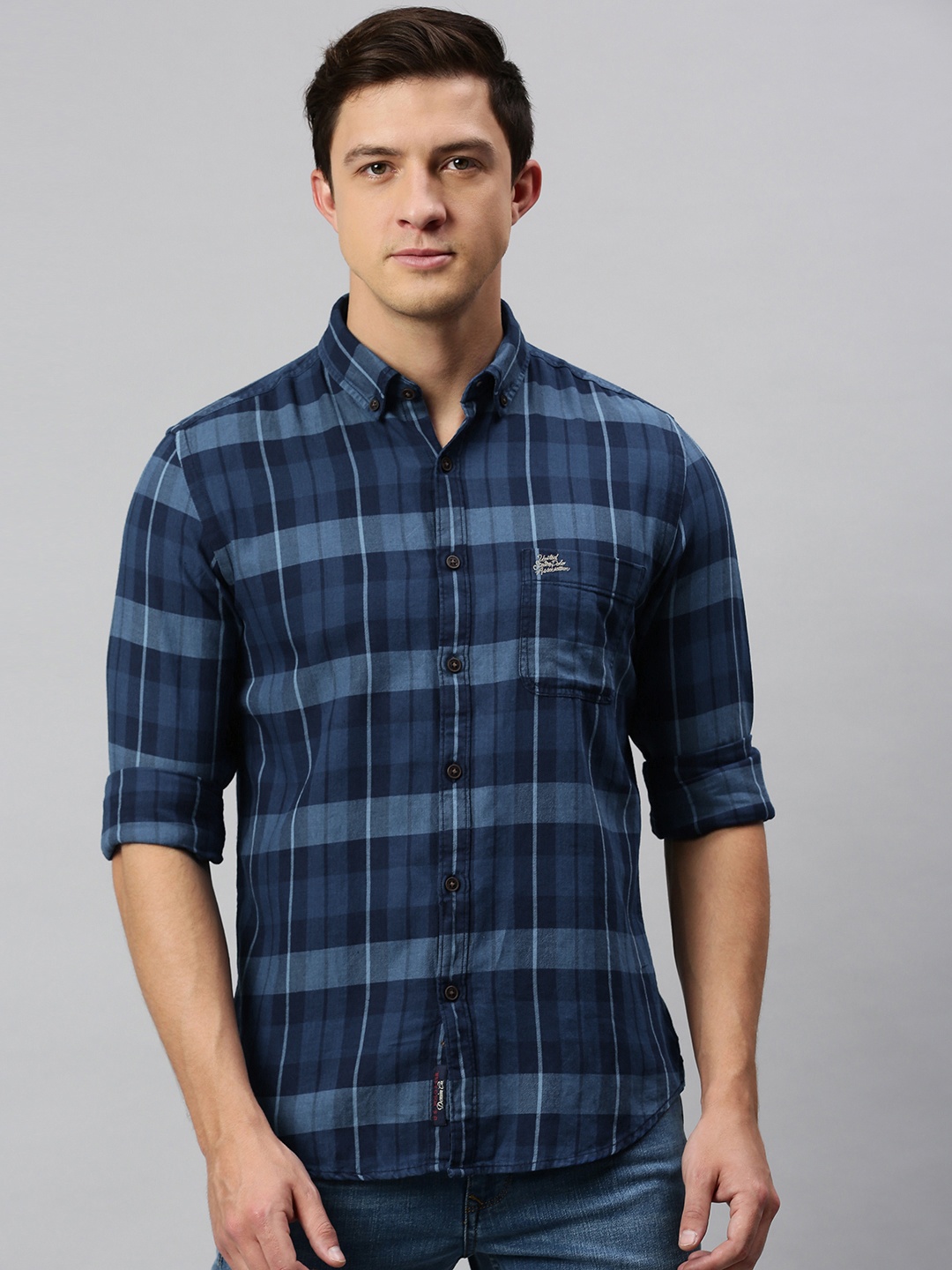 

U.S. Polo Assn. Men Blue Slim Fit Checked Casual Shirt