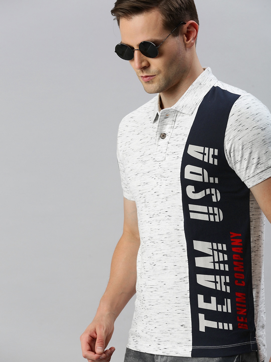 

U.S. Polo Assn. Denim Co. Men White Printed Polo Collar T-shirt