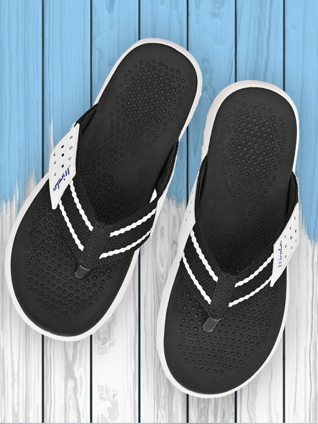 

HIROLAS Men Black & White Solid Thong Flip-Flops