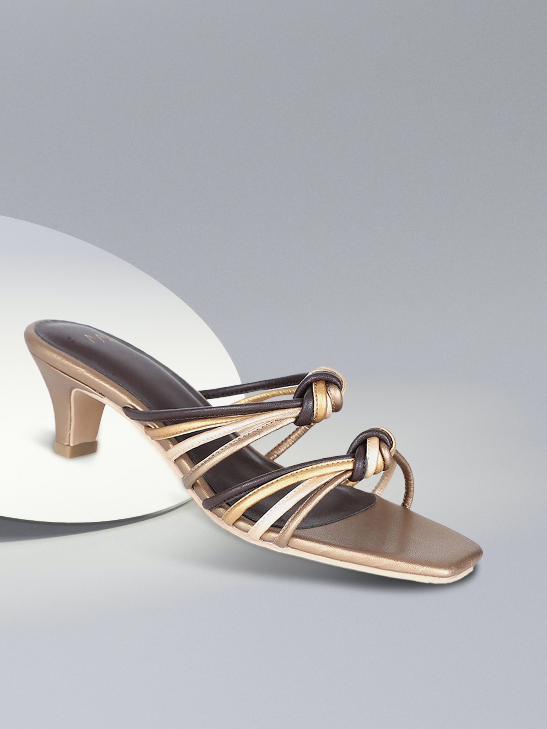 

W Women Gold-Toned Coffee Brown Colourblocked Kitten Heels