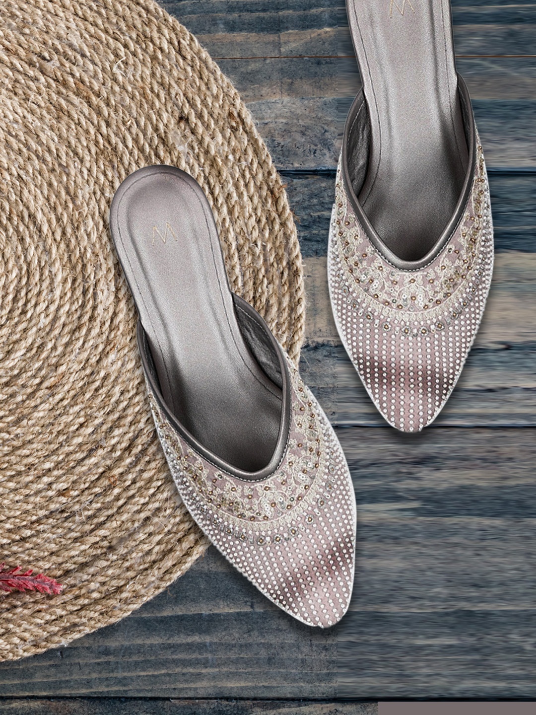 

W Women Grey White Embellished Mules