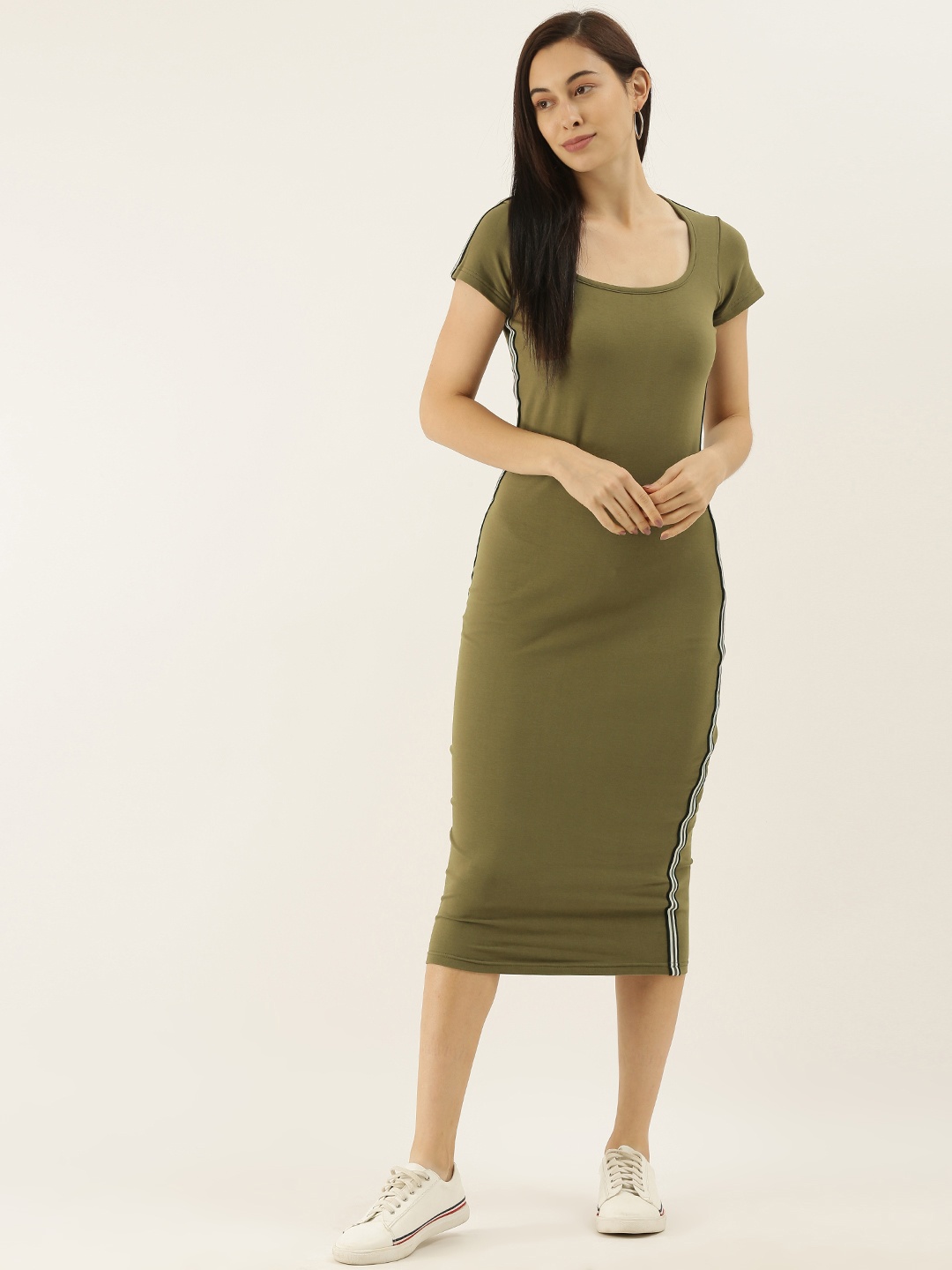 

Difference of Opinion Women Olive Green Solid Bodycon Dress