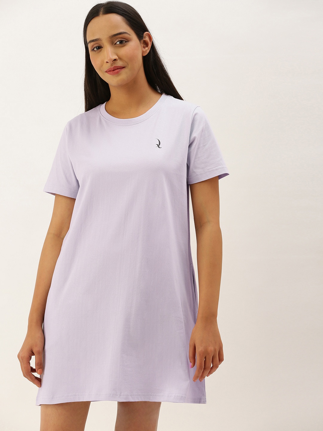 

QUARANTINE Lavender Pure Cotton Solid T-shirt Nightdress
