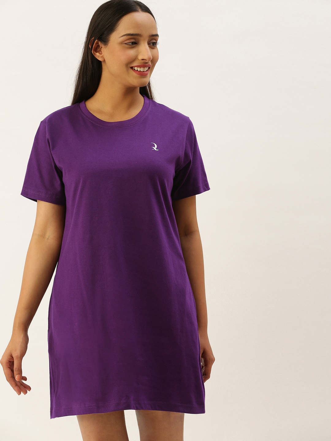 

QUARANTINE Women Purple Solid Pure Cotton Nightdress