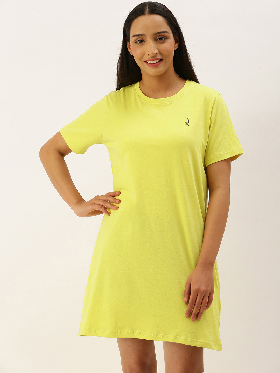 

QUARANTINE Yellow Pure Cotton Solid T-shirt Nightdress