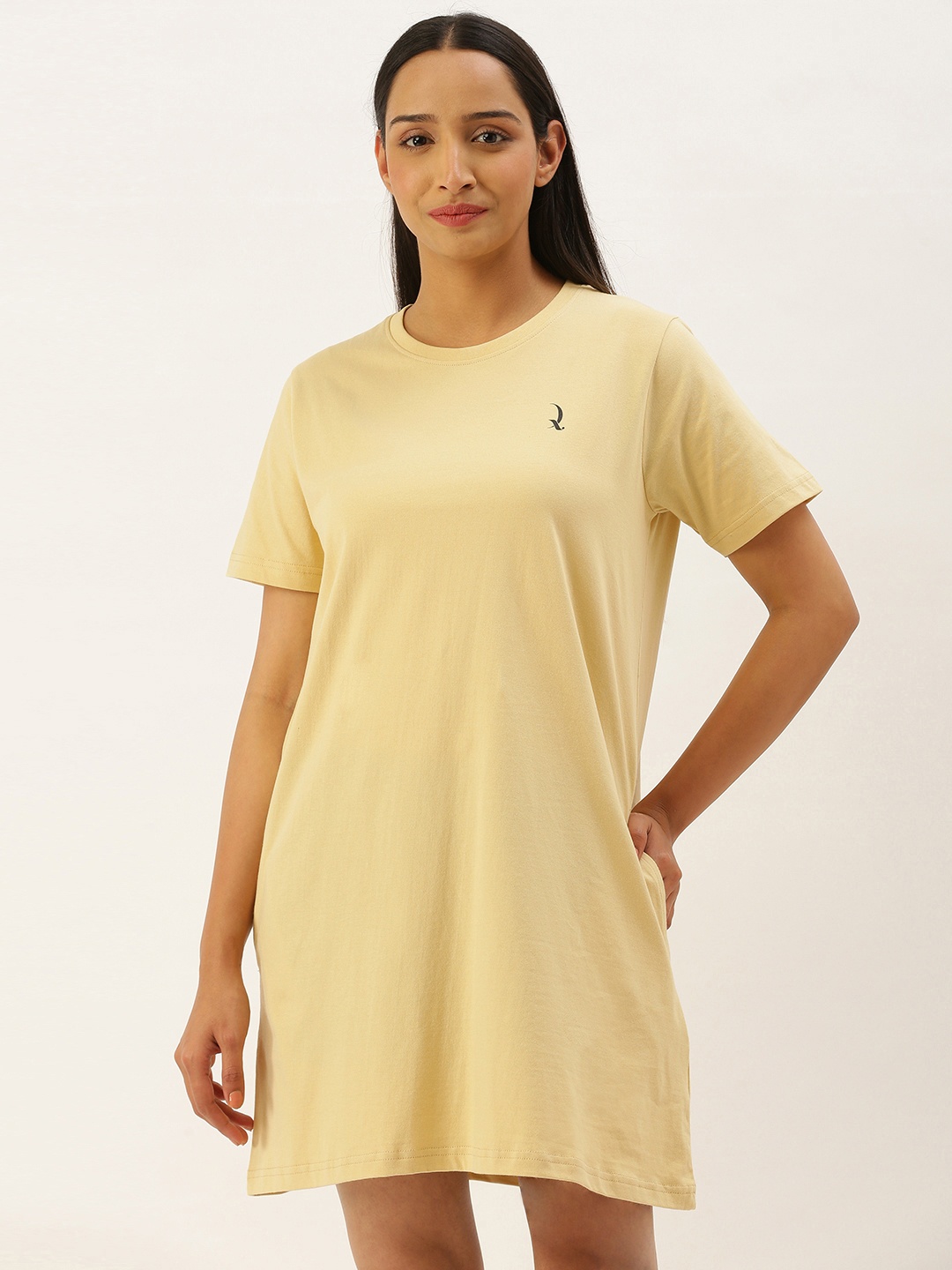 

QUARANTINE Women Yellow Solid Pure Cotton Nightdress